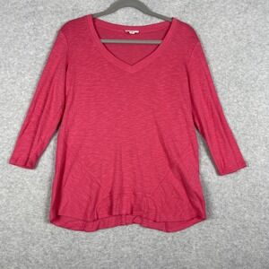 NZT Pink V-Neck T-Shirt Womens Size XS Soft Basic Tee Casual Lounge Coastal